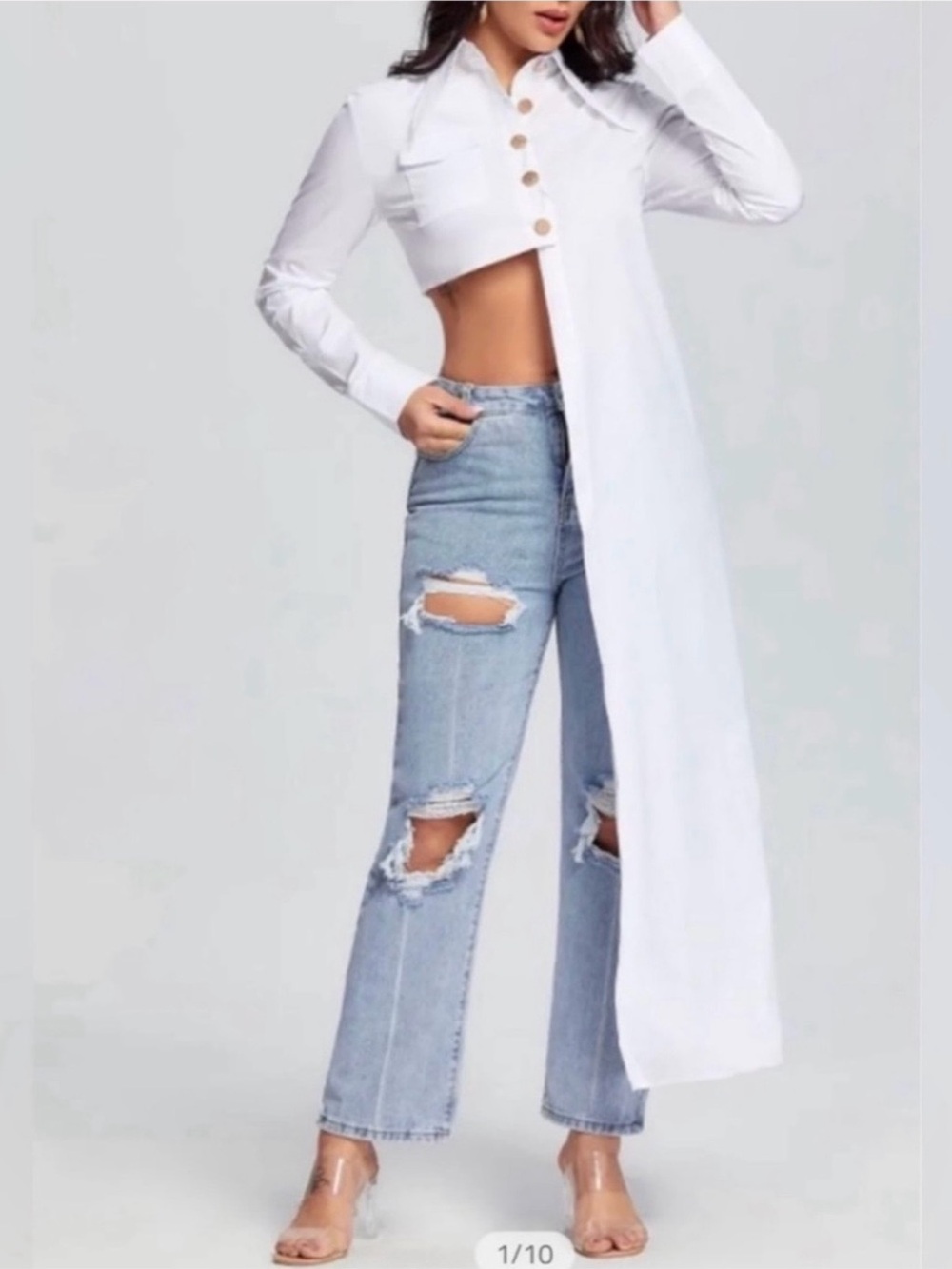 White Stylish Asymmetrical Half Cut Shirt Blouse
